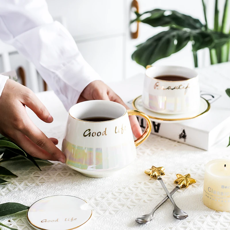 Керамическая кофейная кружка любовь Звезда ложка позолоченная ручка чашка