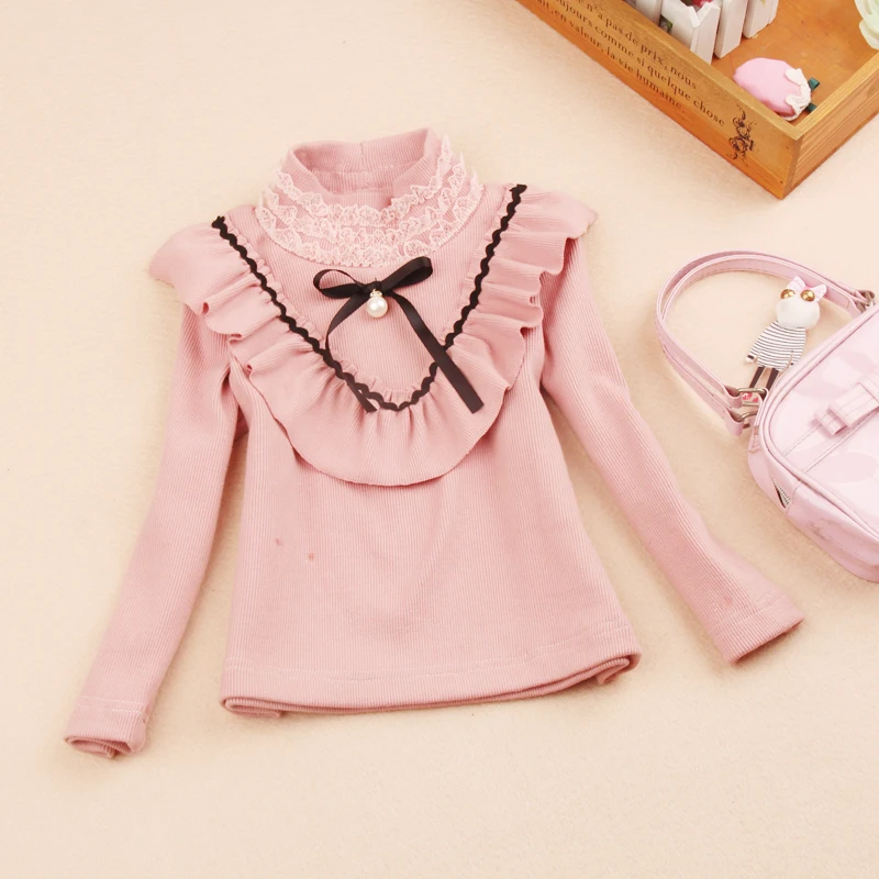 Осенняя одежда для маленьких девочек детская блузка с милым бантом школьная