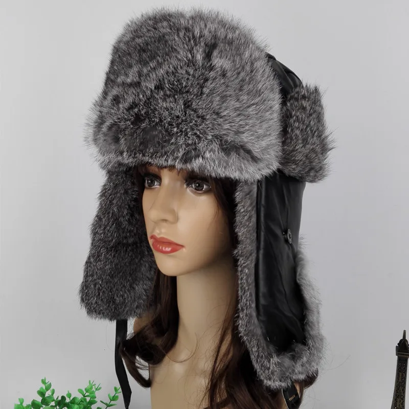 Шапки-бомберы из натурального меха кролика (TopFurMall) зимние теплые шапки