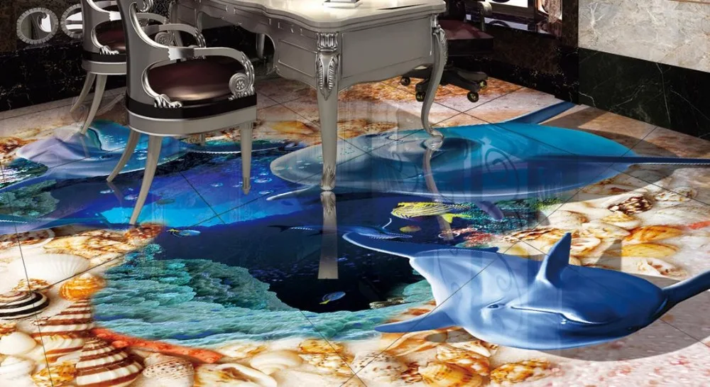 Пользовательские 3d напольные плитки Дельфин оболочки пляжа окна обои фотообои