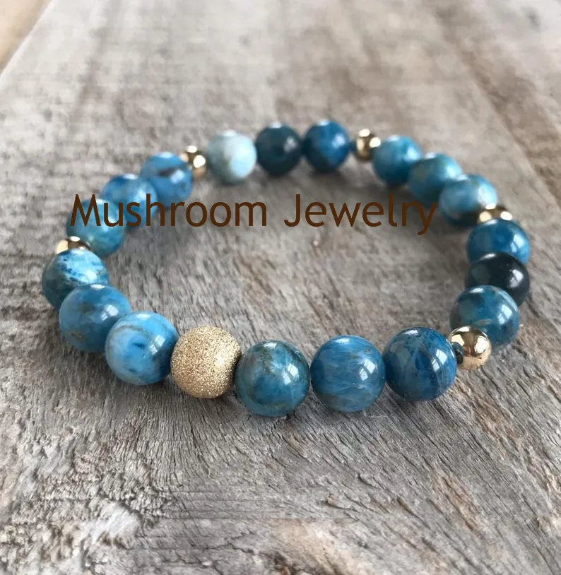 Богемные целебные золотые матовые шарики синие апатитные бусины из натурального