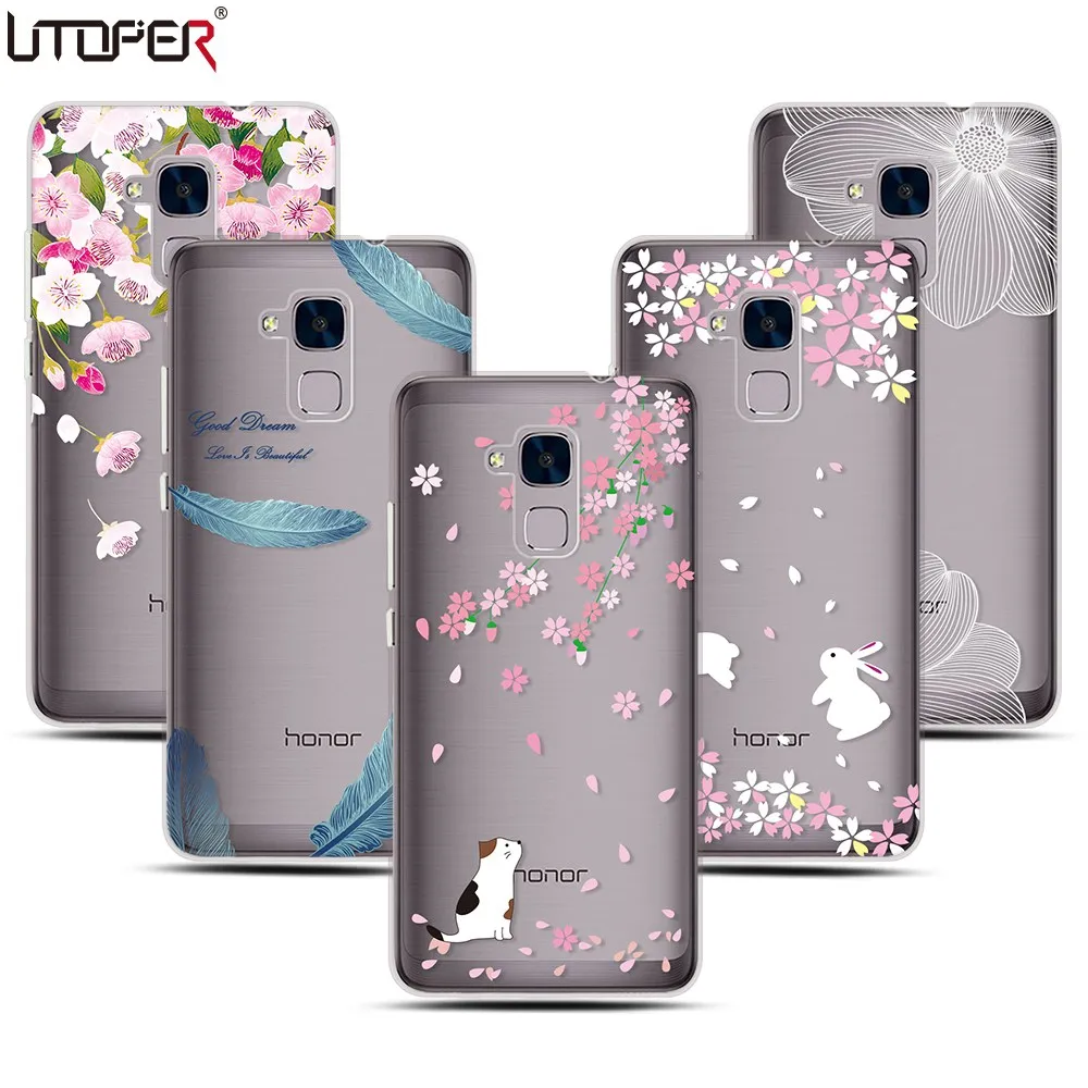 Для huawei Honor 5C силиконовый чехол диагональ черный цветок для 7 Lite Дело четыре перья