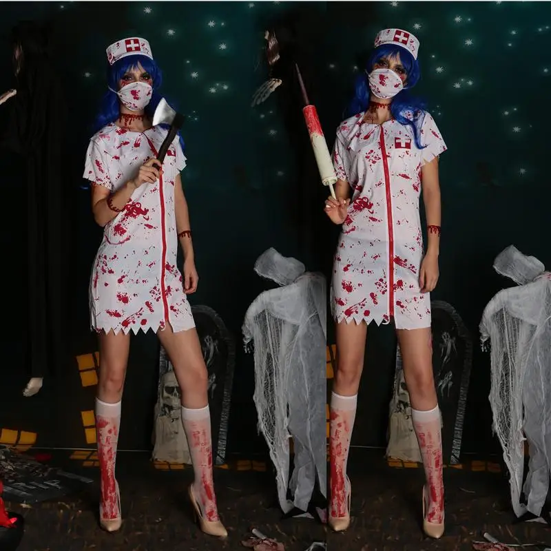 Маскарадный костюм для Хэллоуина маскарадный медсестры призрака женщин белый