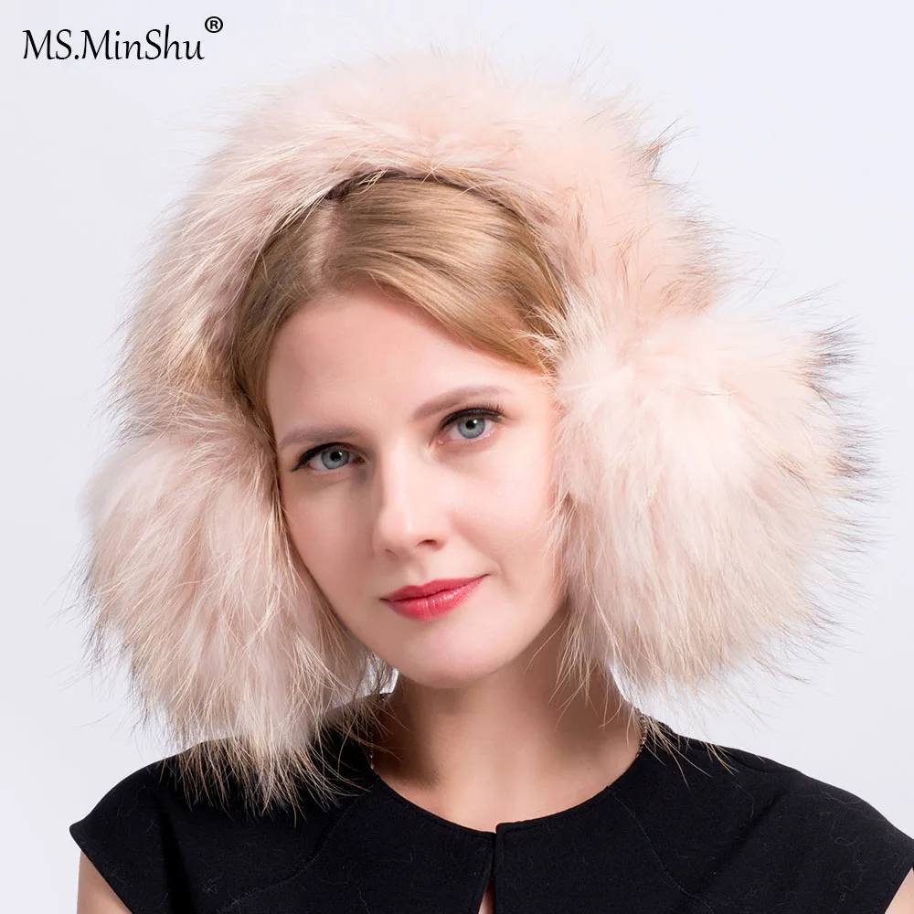 Наушники унисекс из натурального меха енота MS.MinShu зимние ушные теплые пушистые