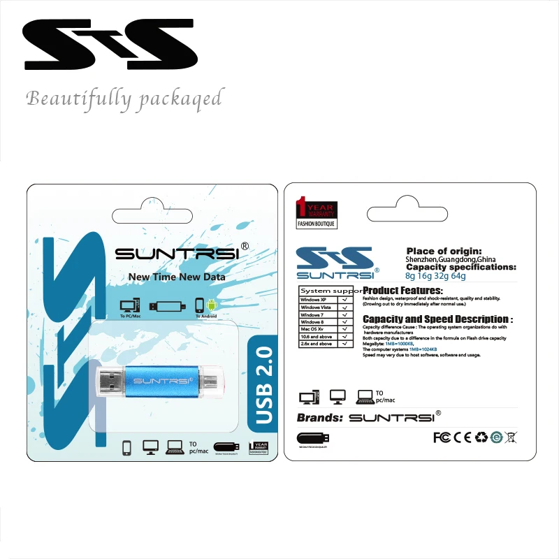 Suntrsi usb 2 0 флеш накопитель 32G 64G 16G смартфон планшет ПК OTG внешний флешка 8G Флешка