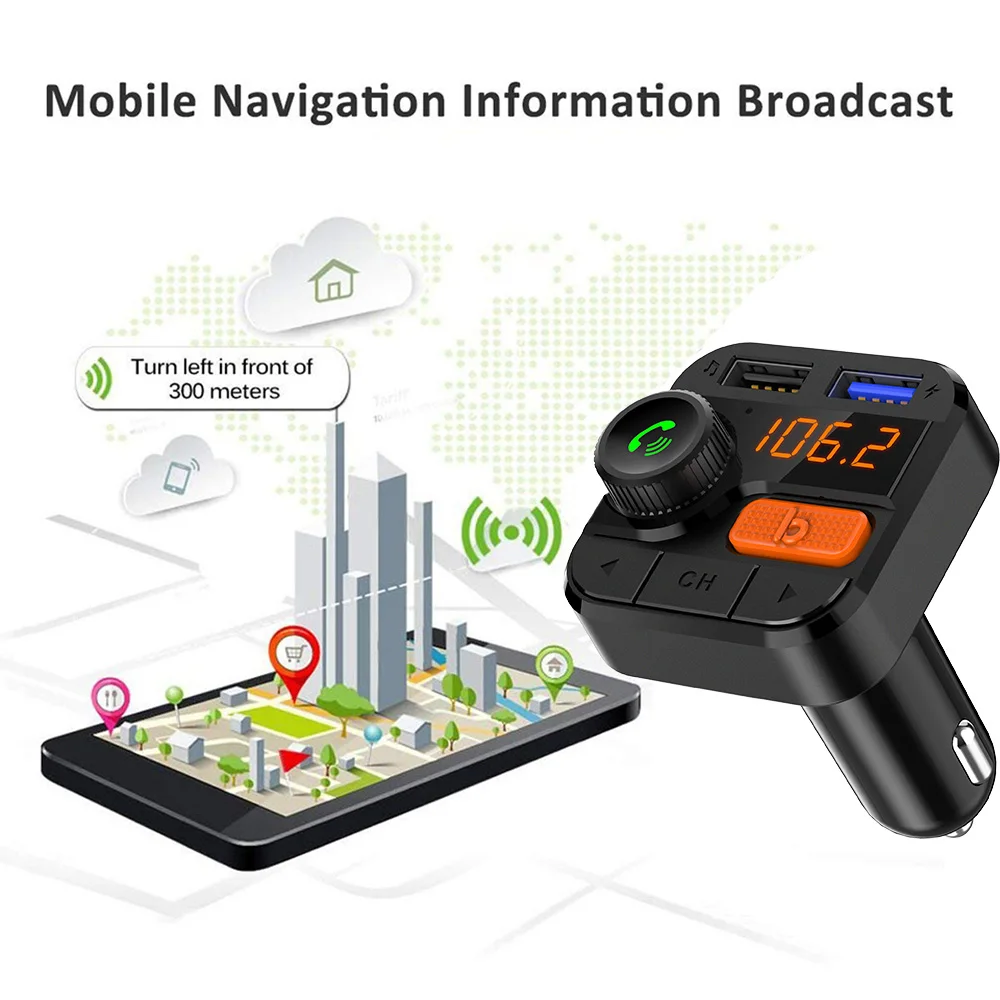 Konrisa fm-передатчик модулятор Bluetooth 5,0 бас Музыка Handsfree автомобильный комплект Радио MP3 плеер Поддержка TF карта u-диск USB зарядное устройство