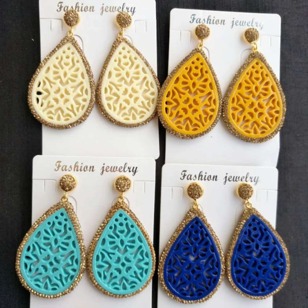 Yellow Blue Orange Resin Drop Earring Women Vintage Dangle Water Earrings with Rhinestone Woman indian Jewelry Bijoux Femme | Украшения и