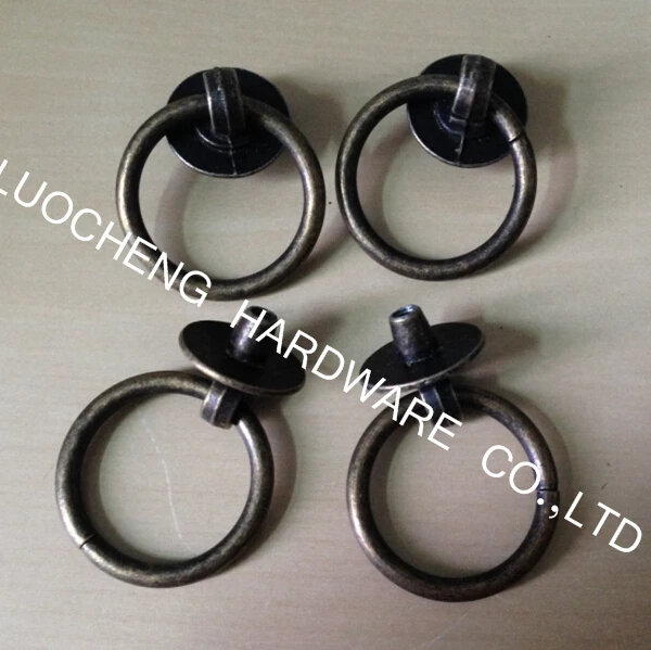

50PCS/LOT FREE SHIPPING 32mmX40mm ANTIQUE STYLE RING HANDLE CABINET ZINC ALLOY HANDLE WITH ANTIQUE BRASS FINISH