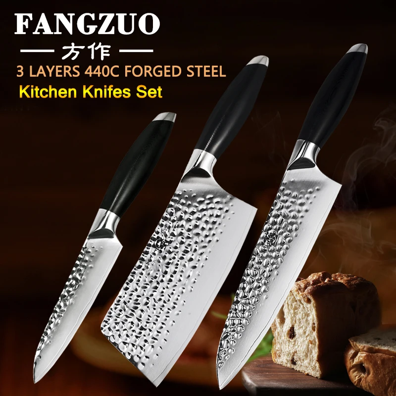 

Нож FANGZUO из нержавеющей стали 440C с кованой ручкой G10, инструменты для приготовления пищи, 8 "шеф-повара, 5", Универсальный 7 "нож, набор кухонных ...