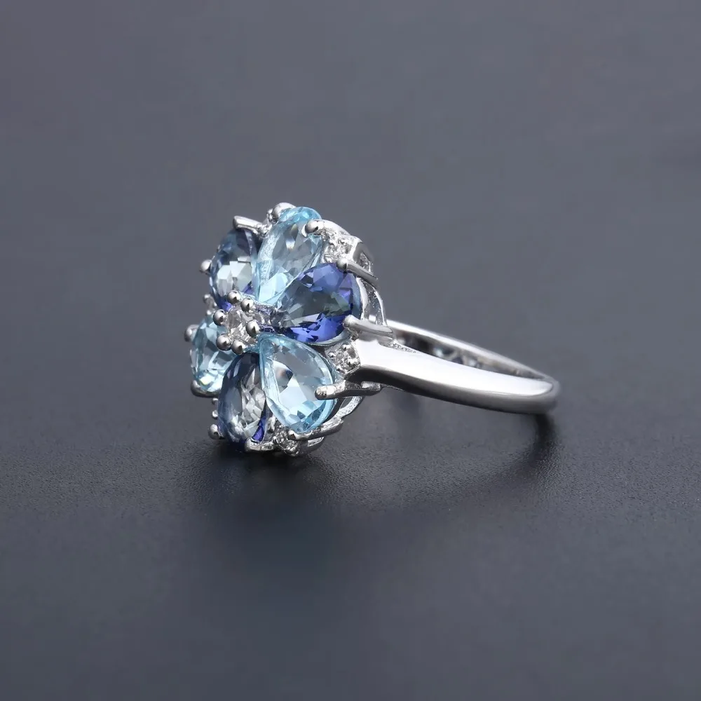 Женское кольцо с цветком GEM'S BALLET винтажное коктейльное из серебра 925 пробы