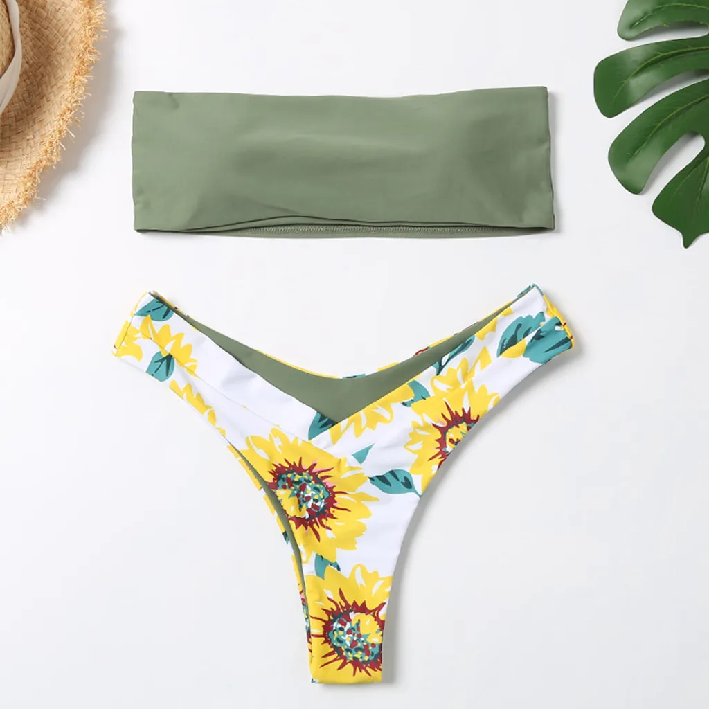 Пикантные женские комплект бикини Sunfloral печати сплошной зеленый желтая трубка