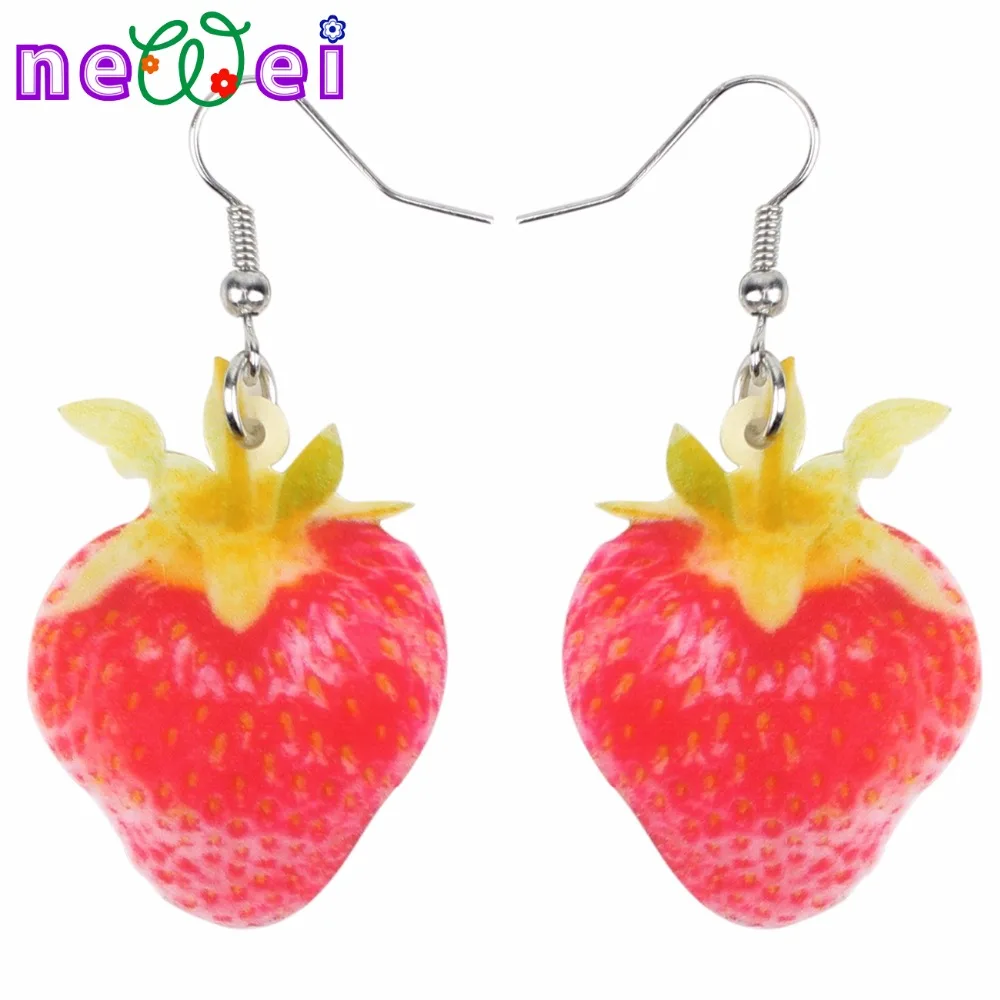 NEWEI акрил сладкая клубника серьги большие Длинные падения Симпатичные Фрукты