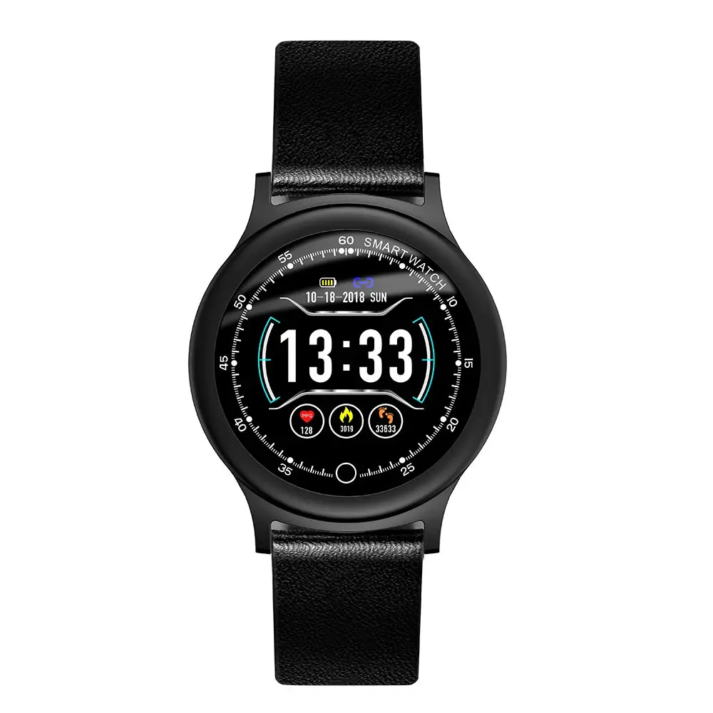 Black Leather Умные часы TimeOwner Q28, мульти спортивный фитнес-трекер, шагомер, монитор сердечного ритма, SMS, напоминание, IP68 водонепроницаемый смарт-браслет - Цвет: Black Leather