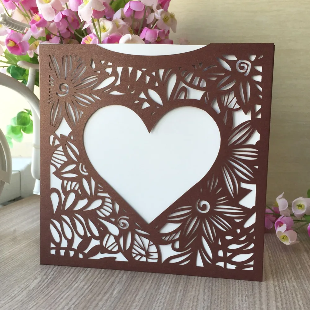 

50pcs Delicate Hollow Out Flower Wedding Invitations Card Birthday Party Decorations Greeting Blessing Card
