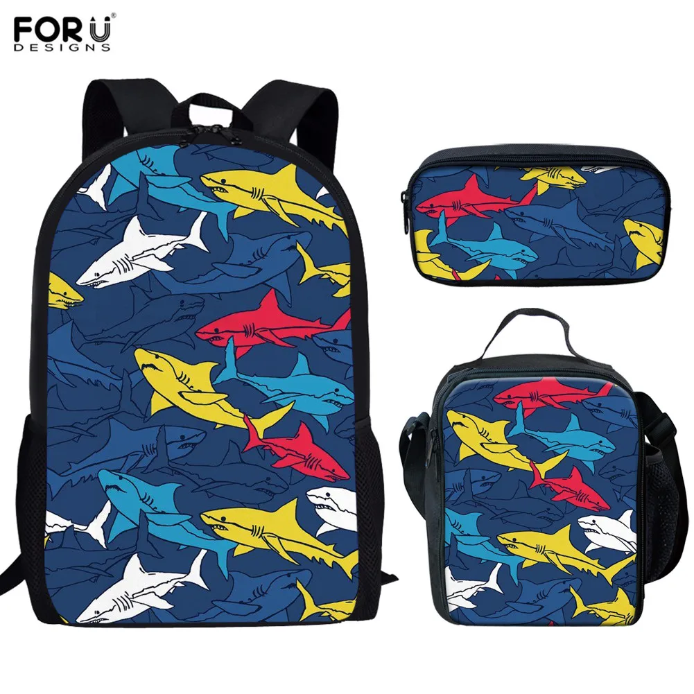 

Комплект школьных сумок FORUDESIGNS для мальчиков, дизайнерский рюкзак с мультяшным рисунком акулы и животных, брендовый повседневный рюкзак дл...