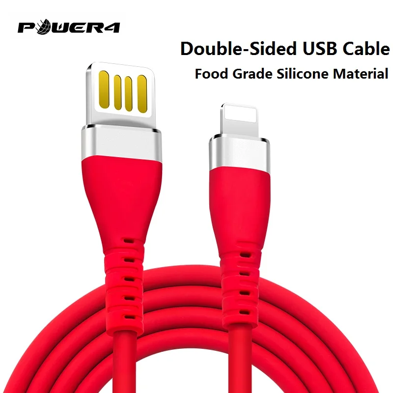 Зарядный кабель Power4 для iPhone двухсторонний эластичный USB быстрой зарядки и
