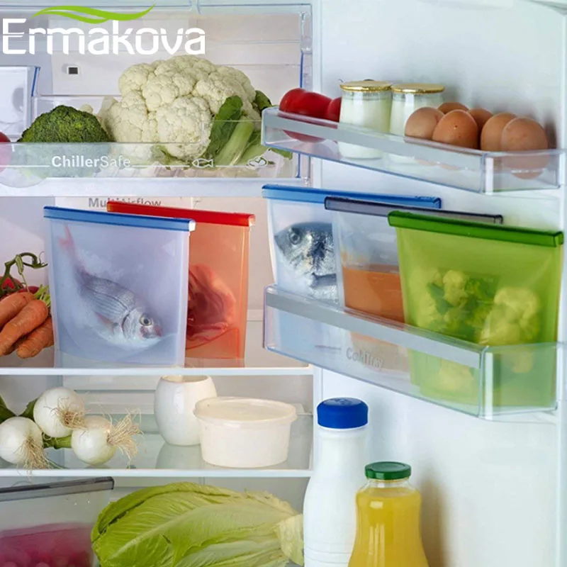 ERMAKOVA 1500 мл силиконовая сумка для хранения продуктов Сэндвич Многоразовые герметичные пакеты для хранения еды, закусок, мяса, ланча