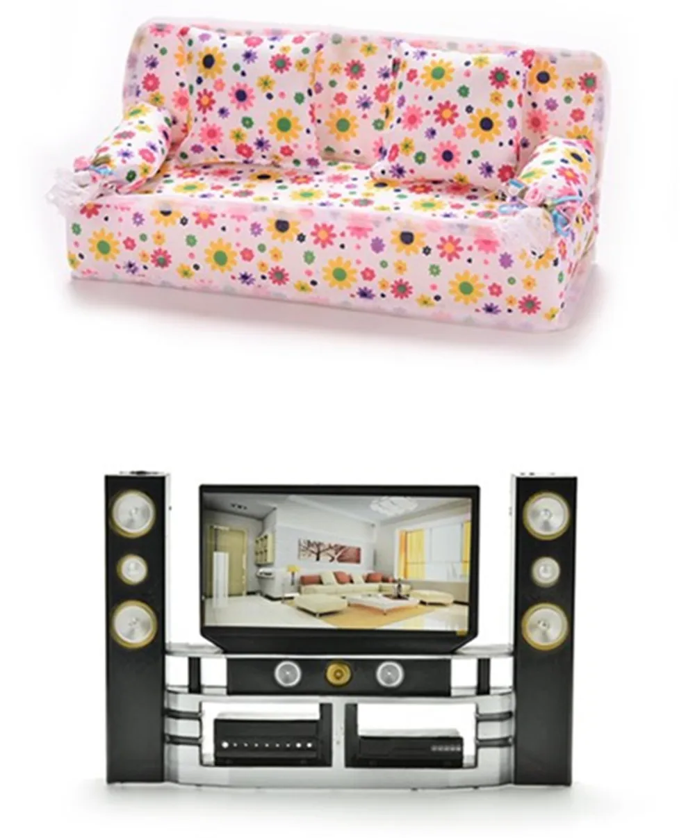 Hi Fi аудио плеер/диван для телевизора 1:6 + 2 подушки кукол аксессуары кукольного