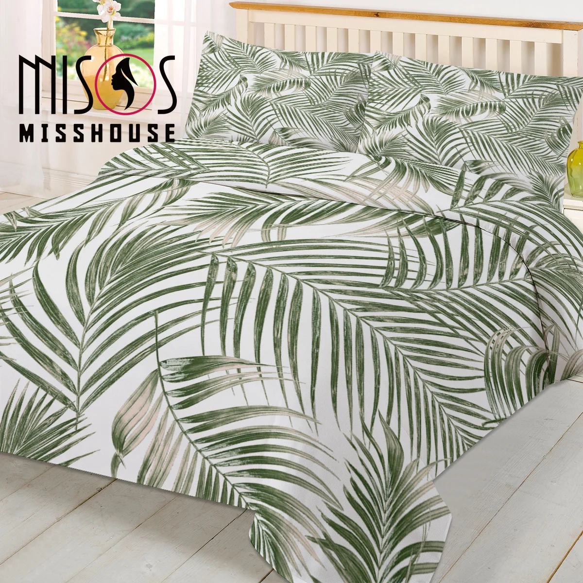 MISSHOUSE Bedding Sets Green Leaves Tropical Home Textile 3pcs Duvet Cover Set Comforter Pillowcases | Дом и сад