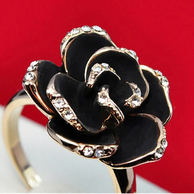 Moda negro Rosa cristal Diamante de imitación anillo apertura para mujer caliente moda señora elegante joyeria delicada regal|Кольца| |