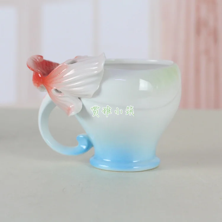 Новая модная 3D эмалированная кофейная кружка с золотой рыбкой фарфоровая чайная
