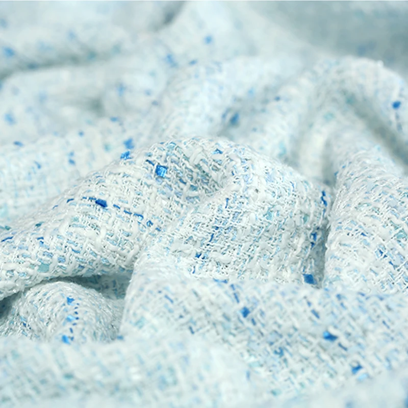 

147CM Wide 350G/M Light Blue Knitted Tweed Acrylic Polyester Cotton Fabric for Autumn Spring Dress Jacket DE996