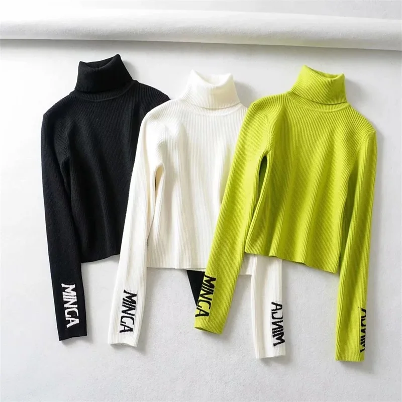 Women High Neck Long Sleeve Ribbed Crop Sweater Casual Turtleneck Rib Knit Top | Женская одежда