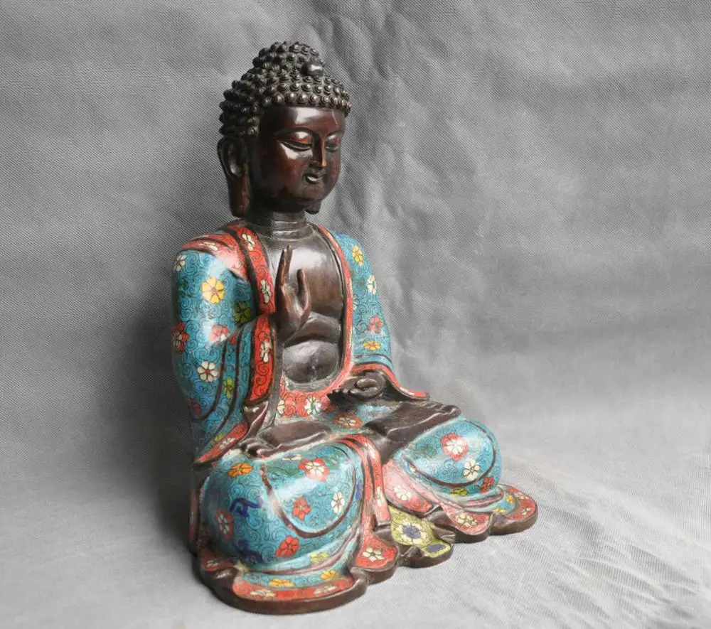 14 ''Китай Старый Тибет Бронзовый Изысканные Перегородчатой Буддизм Будда