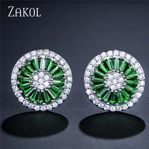 Green ZAKOL изысканные очаровательные серьги-гвоздики с кубическим цирконием в форме зонта для женщин, ювелирный подарок FSEP232 - Окраска металла: Green