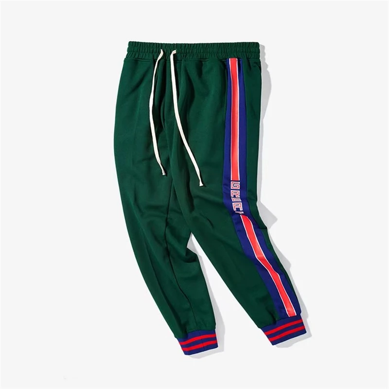 high quality 2018 Fashion Spliced pants Elastic Waist Cotton joggers Pants Men hip hop Casual sweatpants Side Plaid Pant EM153 | Мужская