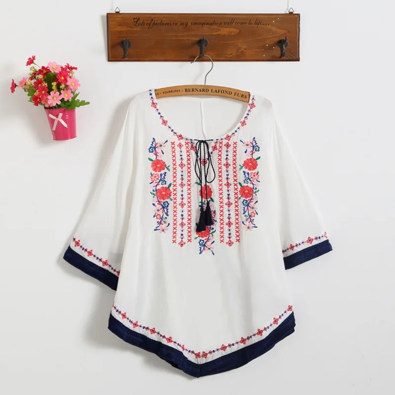 Хлопковая рубашка с вышивкой для беременных Сезон весна лето осень Блузка Топы