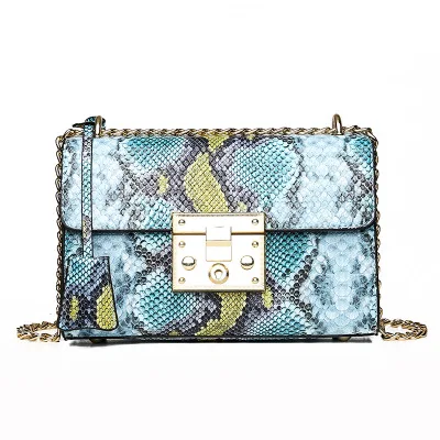 XMESSUN змея сумка Для женщин Мода сумка Малый Цепной Crossbody сумка из змеиной кожи Кроссбоди сумка F198 - Цвет: Blue