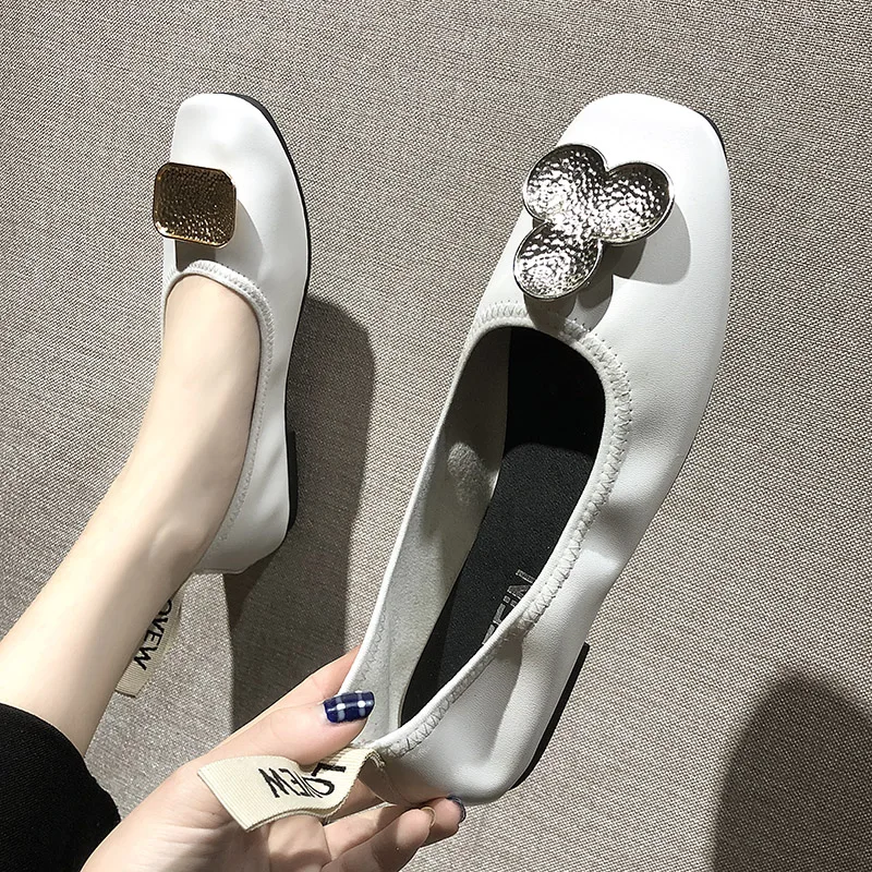 2019 Демисезонный Женские туфли-лодочки металла обувь без шнуровки на плоской