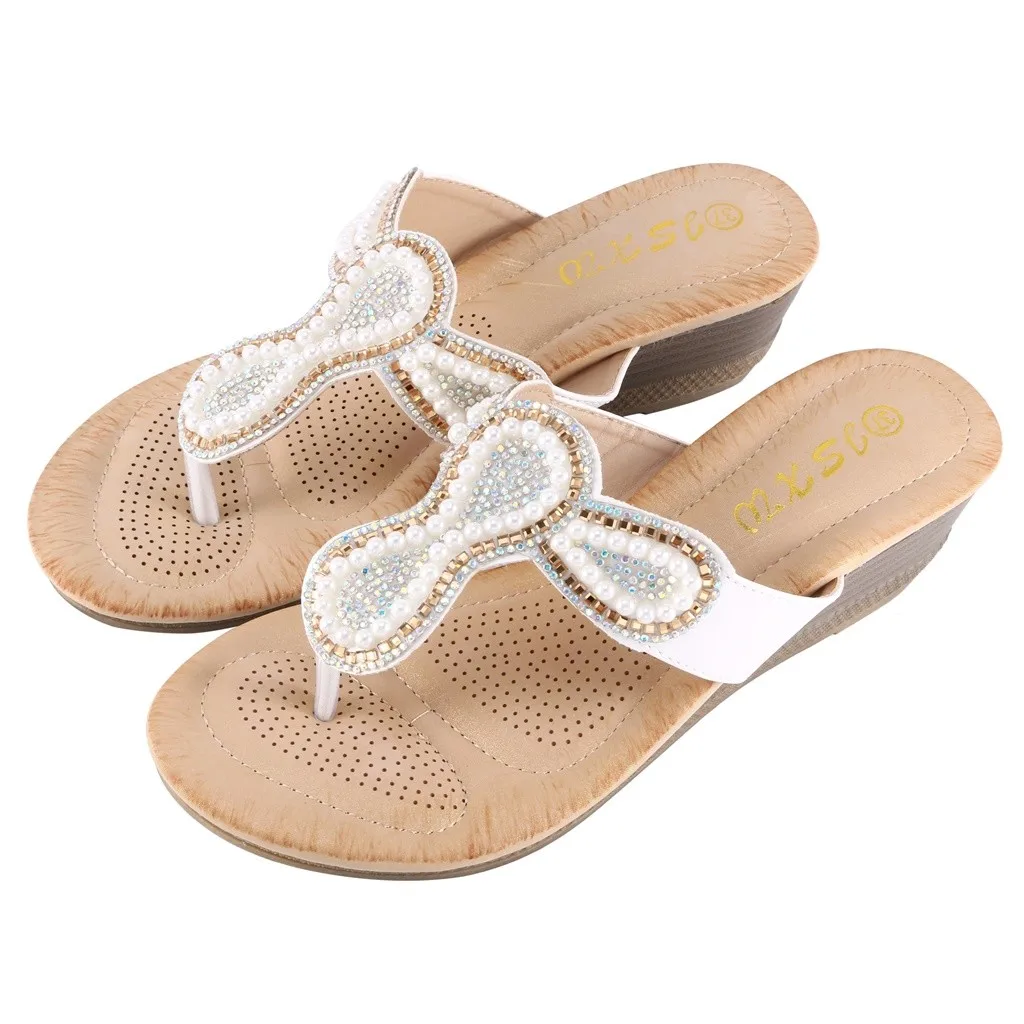 SAGACE/шлепанцы на танкетке Пляжные женские шлепанцы со стразами толстой подошве