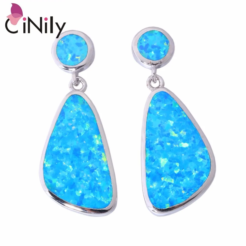 Женские серьги подвески с голубым огненным опалом 1 1/8 дюйма|blue fire opal silver|blue fireblue
