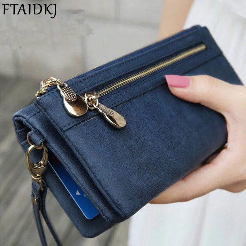 FTAIDKJ Universal Multifunction Women Wallet PU Leather Phone Bag Case Female Double Zipper Clutch Coin Purse Ladies Wristlet | Мобильные
