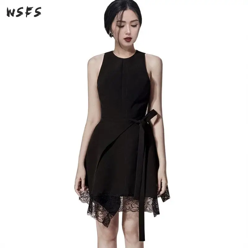 Летнее асимметричное платье с круглым вырезом женские кружевные платья без