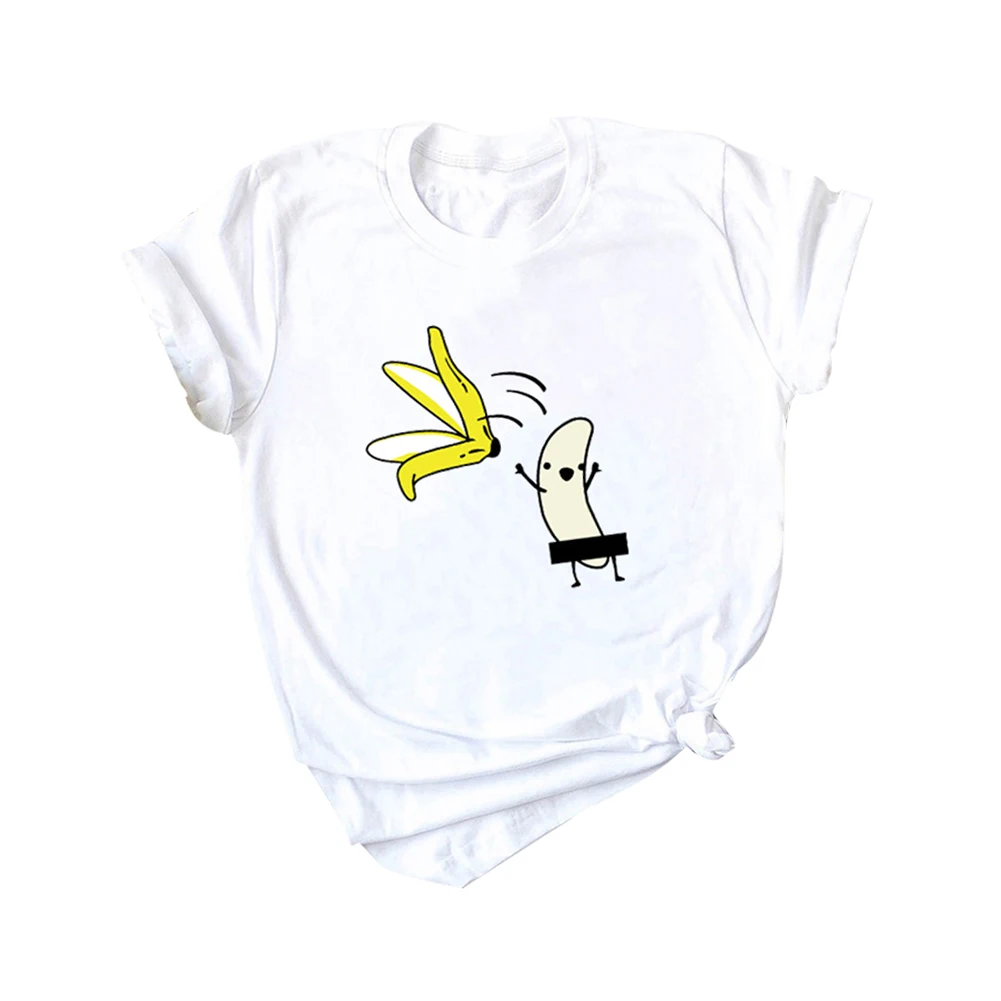 Забавный мультфильм голый банан Печать Женская футболка короткий рукав круглый