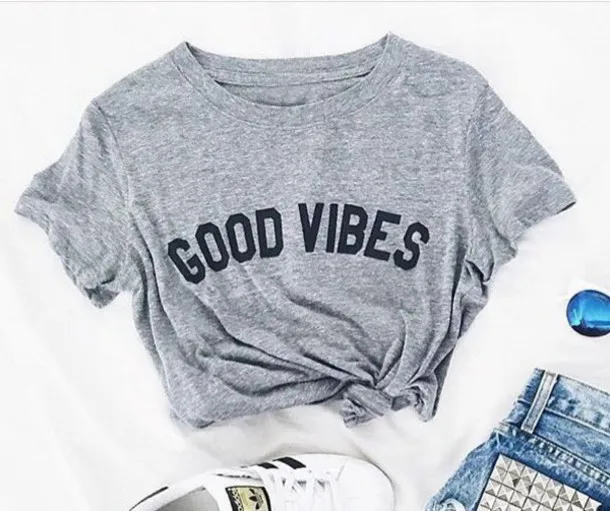Новое поступление модная футболка good vibes tumblr повседневные топы для девочек