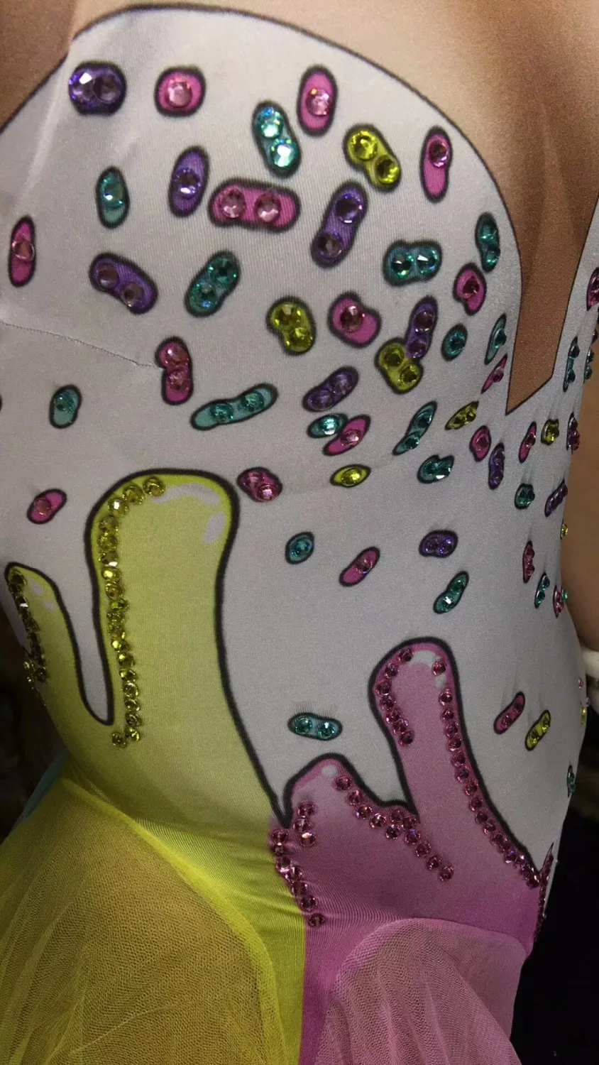 Женский сексуальный комбинезон наряд со стразами Радужный костюм для