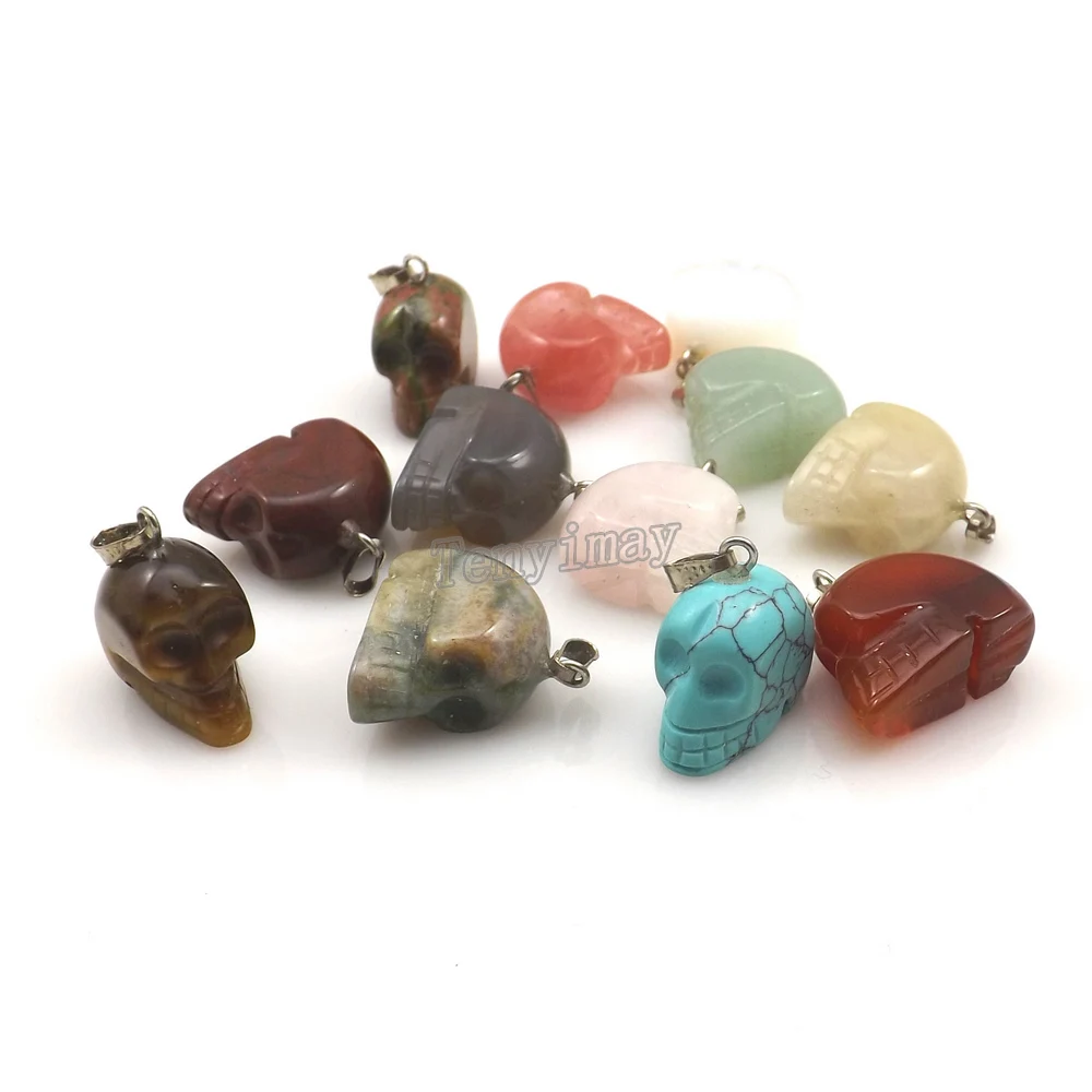 24 шт./лот подвески из натурального камня в форме черепа полудрагоценного для