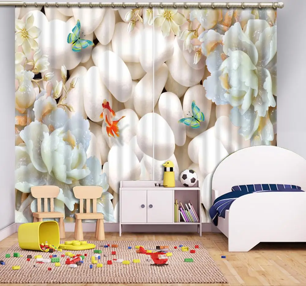 Шторы на заказ с нефритовой резьбой 3d занавески галькой Цветочная галька для