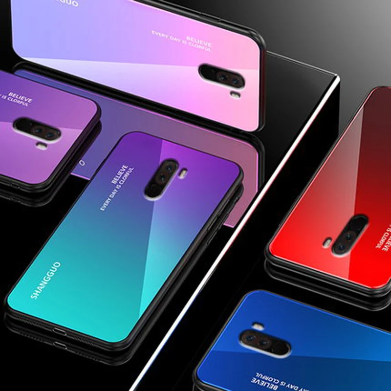 Стекло для xiaomi mi Pocophone F1 чехол PocophoneF1 телефонные чехлы градиент закаленная