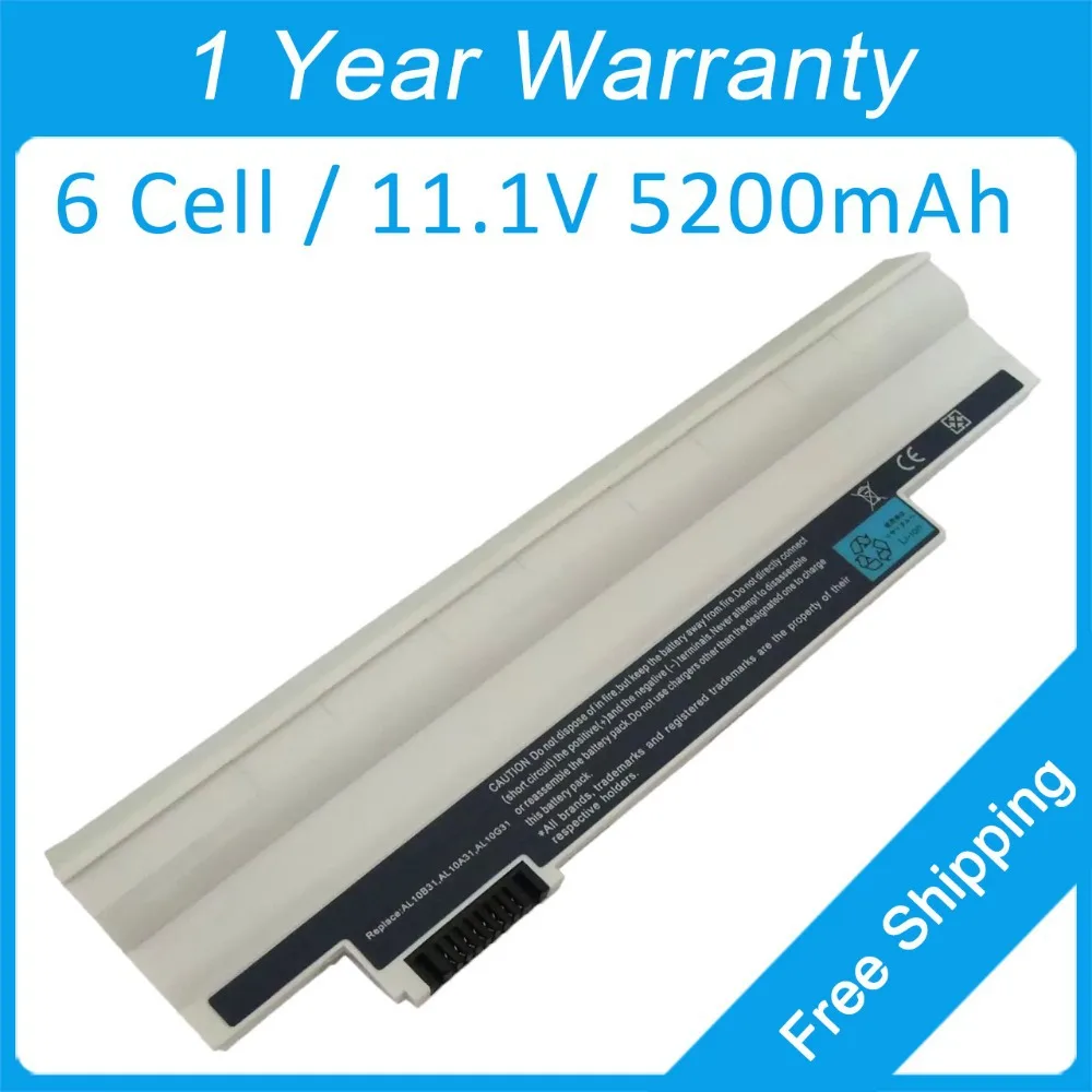 Новый 6 ячеек белый Аккумулятор для ноутбука acer Aspire One AO522 AO722 AOD255 AOE100 AL10A31 ICR17/65L