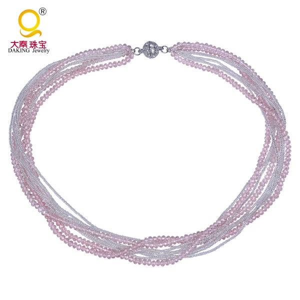 

Daking 21 "Мода diy 9 рядов ювелирные изделия розовый кристалл бусы цепочка ожерелье ювелирные изделия с магнитной застежкой