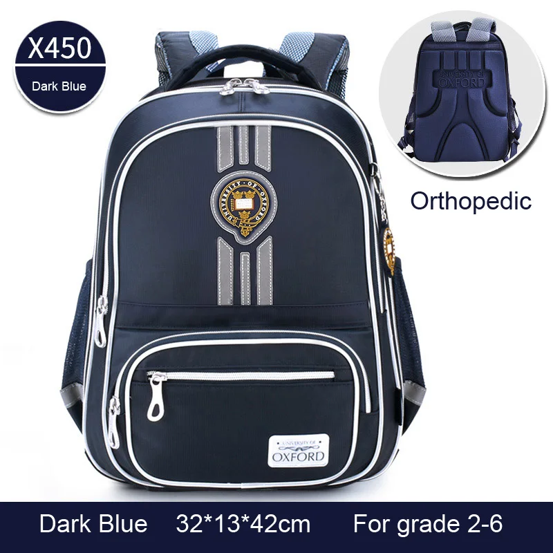 Big x450 Dark Blue Университет Оксфорда детский начальный ортопедический школьный рюкзак портфель для мальчиков 2-6 класса - Цвет: Big x450 Dark Blue