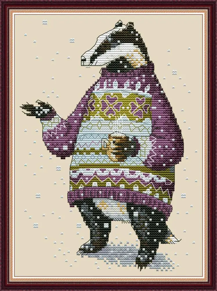 

Badger in sweater cross stitch kit aida 14ct 11ct count print canvas cross stitches needlework embroidery DIY handmade