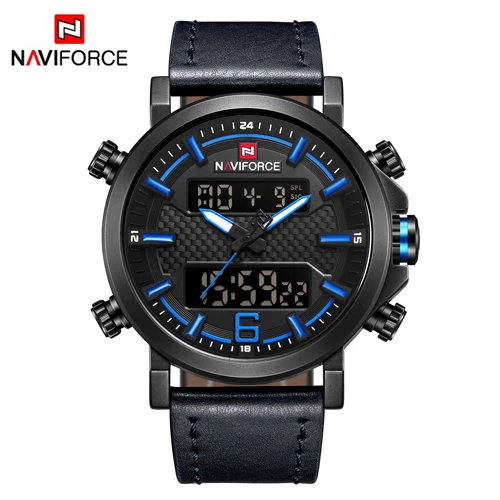 NAVIFORCE мужские спортивные часы мужские кварцевые светодиодный цифровые часы лучший бренд Роскошные мужские модные кожаные водонепроницаемые военные наручные часы - Цвет: B BE BE