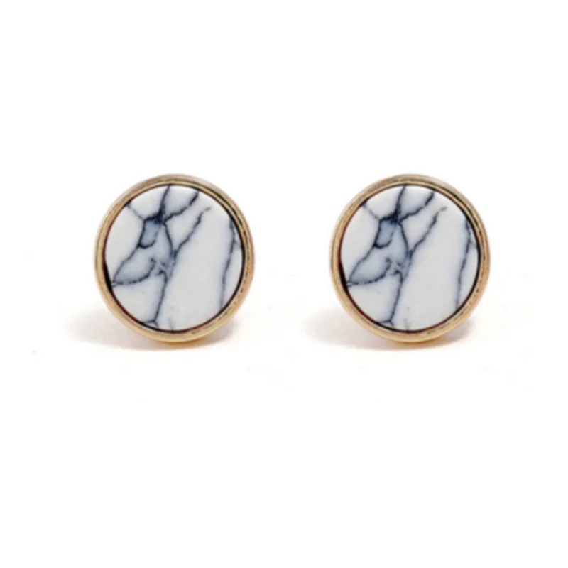Женские круглые серьги-гвоздики с мраморным камнем геометрические серьги из
