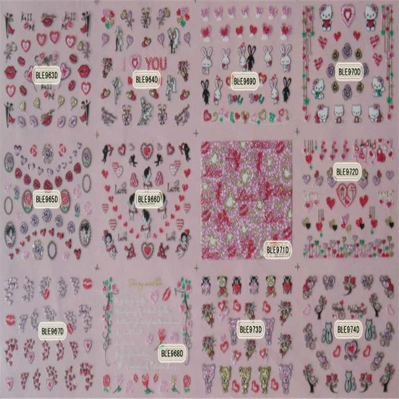 Дизайн ногтей День Святого Валентина губы банты любовь сердца переводная